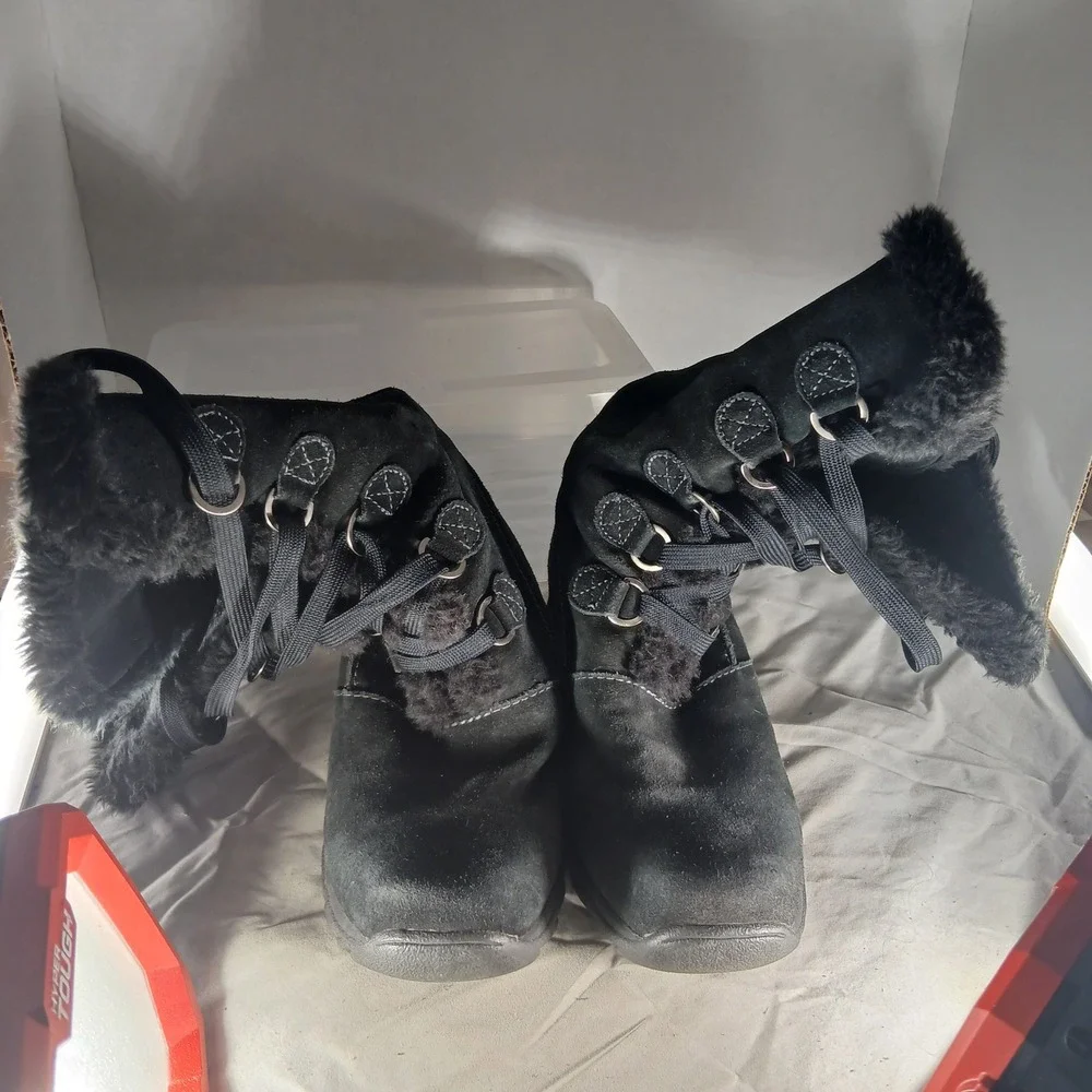 Sporto Jojo Women Black Leather Waterproof Winter Boots Faux Fur Lining Size 10M